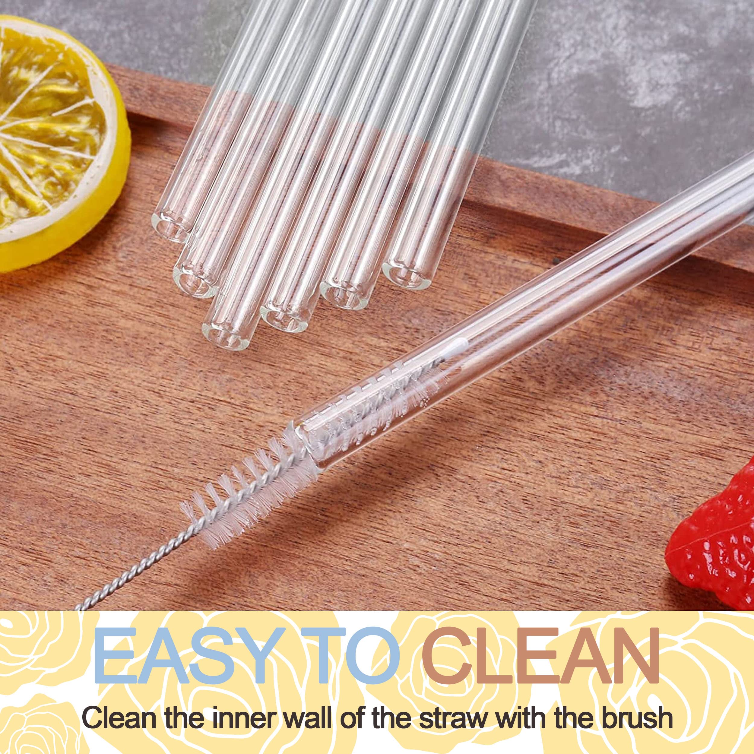 Glass Straw With Straw Cleaning Brush | 4 Glass Straws Transparent & 1 Cleaner | Clear Reusable Straw Glass, Elegant Alternate T